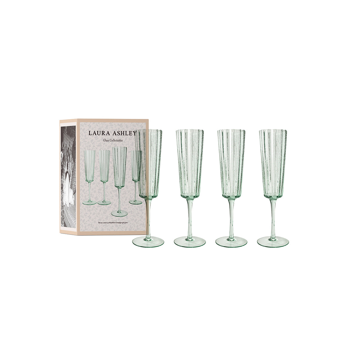 Laura Ashley Giftset 4 Glass Champagne Green 52 cl.