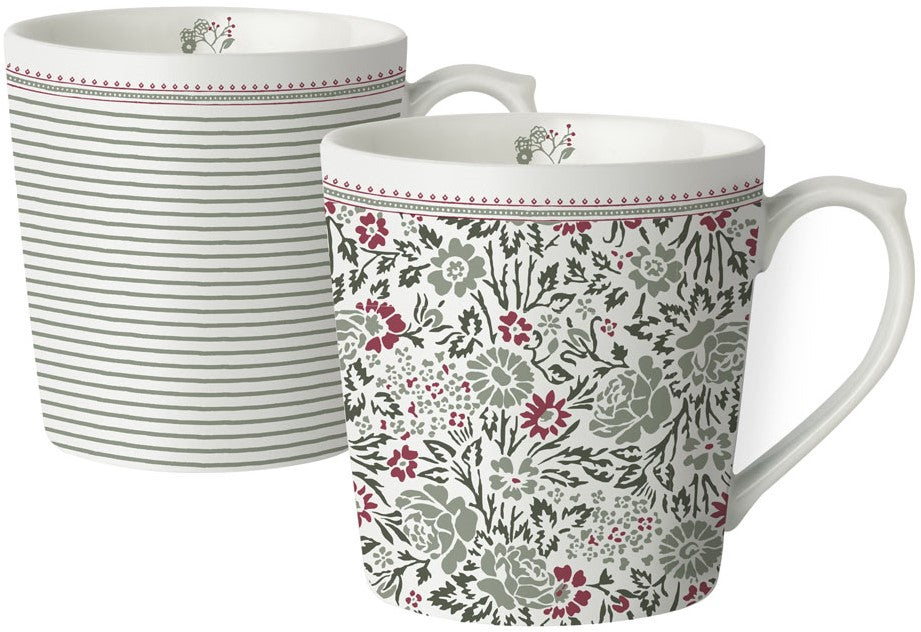 Laura Ashley Giftset 2 Mugs Red/Green and Stripe 32 cl.
