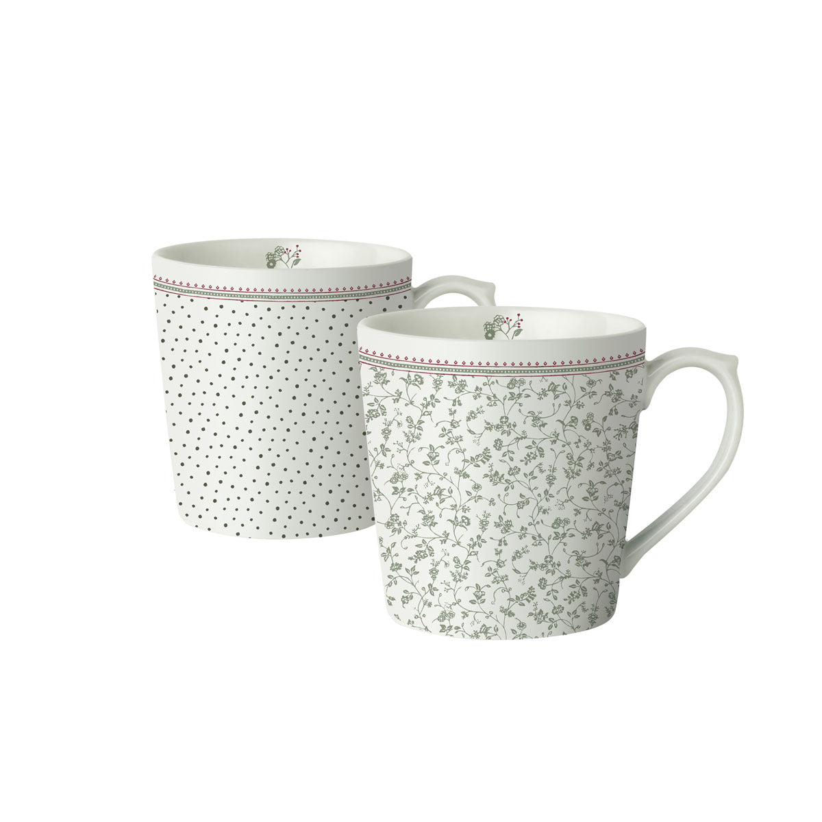 Laura Ashley Giftset 2 Mugs Dot and Green Flowers 32 cl.