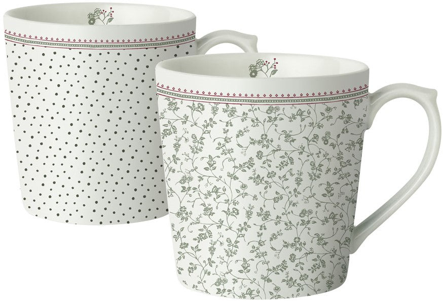 Laura Ashley Giftset 2 Mugs Dot and Green Flowers 32 cl.
