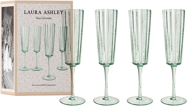 Laura Ashley Giftset 4 Glass Champagne Green 52 cl.