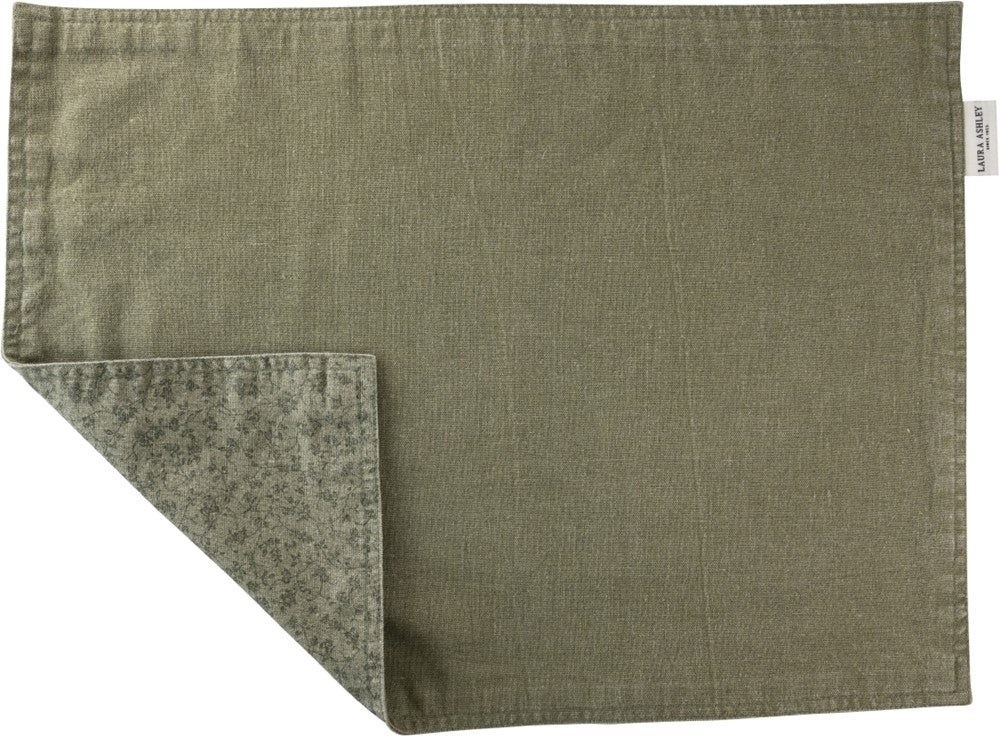 Laura Ashley Placemat Sage green double sided Uni/Wild Clematis 48x35cm